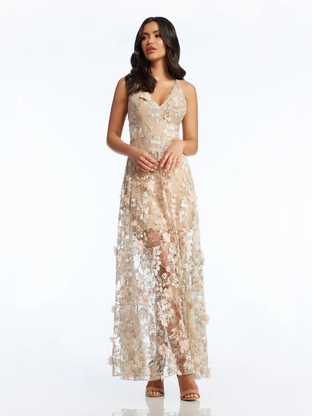 DRESS THE POPULATION Sidney Gown Pink Floral M